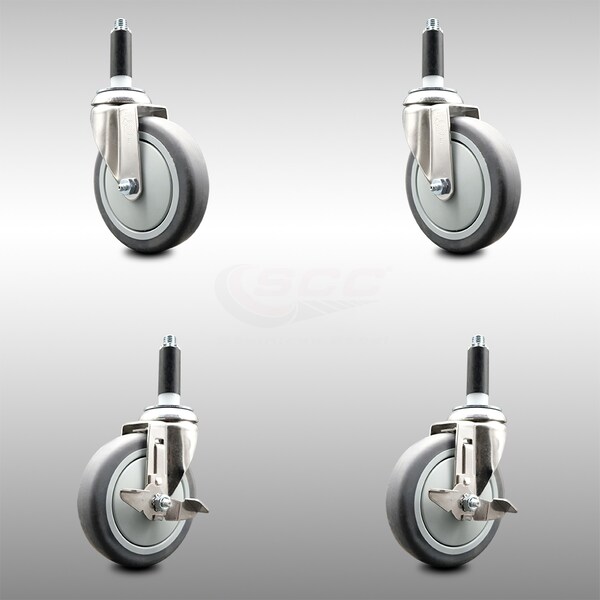 Service Caster 5 Inch 316SS Thermoplastic Rubber Swivel 7/8 Inch Stem Caster Brake SCC, 2PK SCC-SS316EX20S514-TPRB-2-TLB-2-78 - main